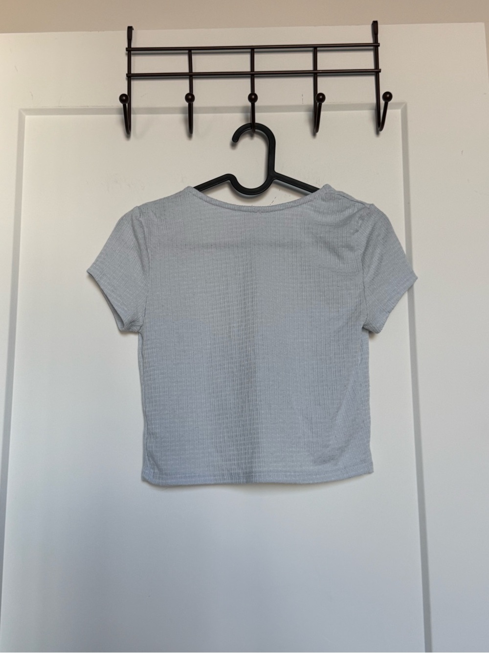 Light Blue Tie-Front Ribbed Crop Top - Picture 3 of 5
